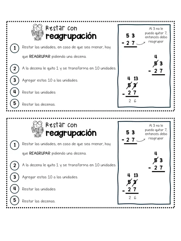 Pasos para restar con reagrupación
