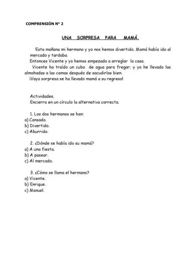 COMPRENSIÓN LECTORA CORTA