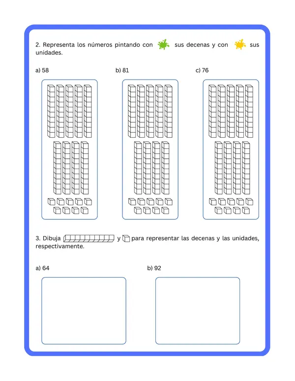 2° básico - Ficha de aprendizaje "Unidades, decenas y valor posicional"