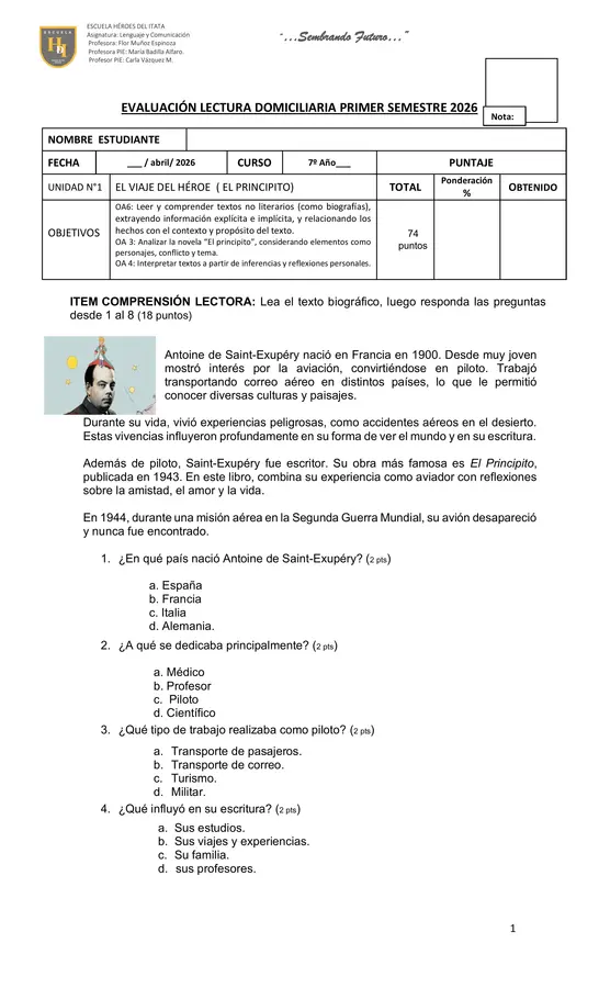 LECTURA DOMICILIARIA EL PRINCIPITO 