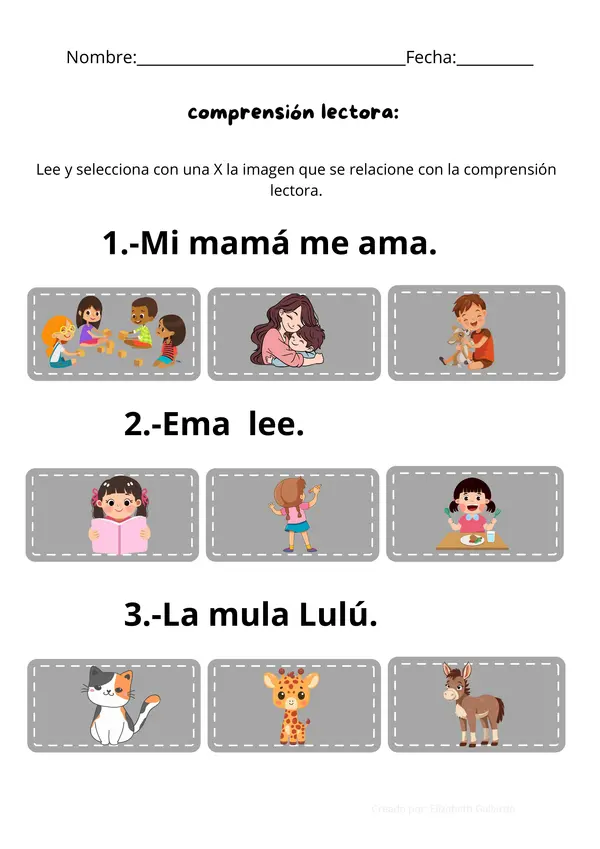 Guia de comprensión lectora consonantes M,L, y P primero año Lenguaje