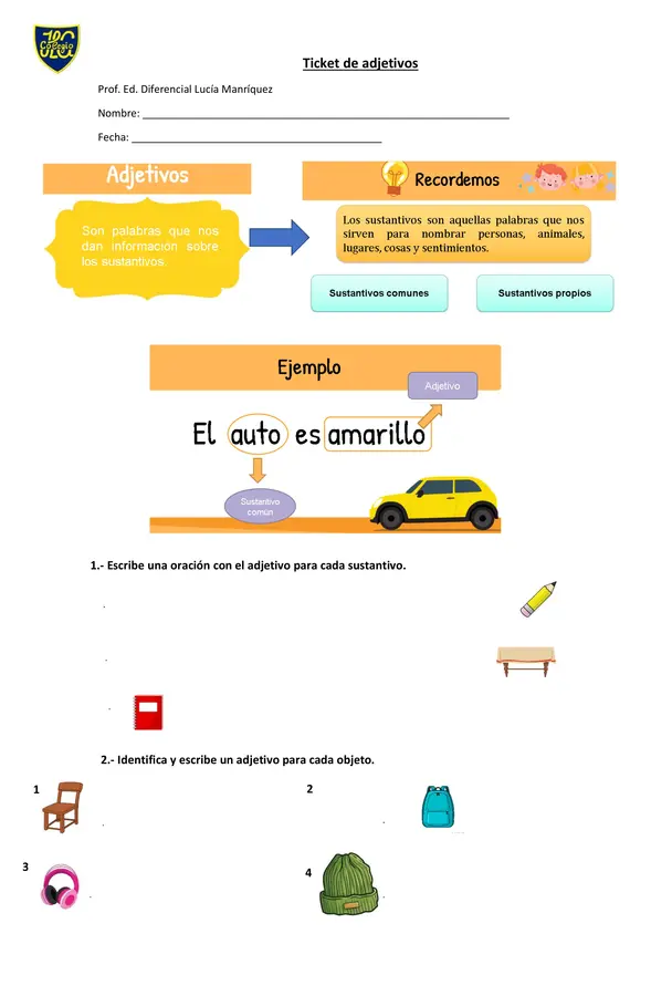 Guía de reforzamiento de adjetivos