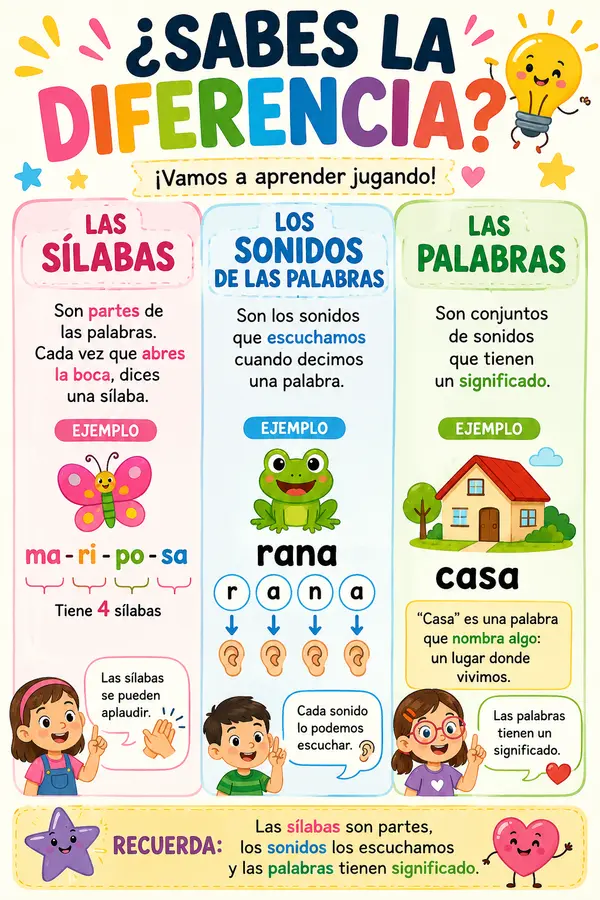 Diferencia entre sílabas, palabras y sonidos
