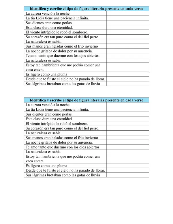Ticket de identificación tipo de figura literarias