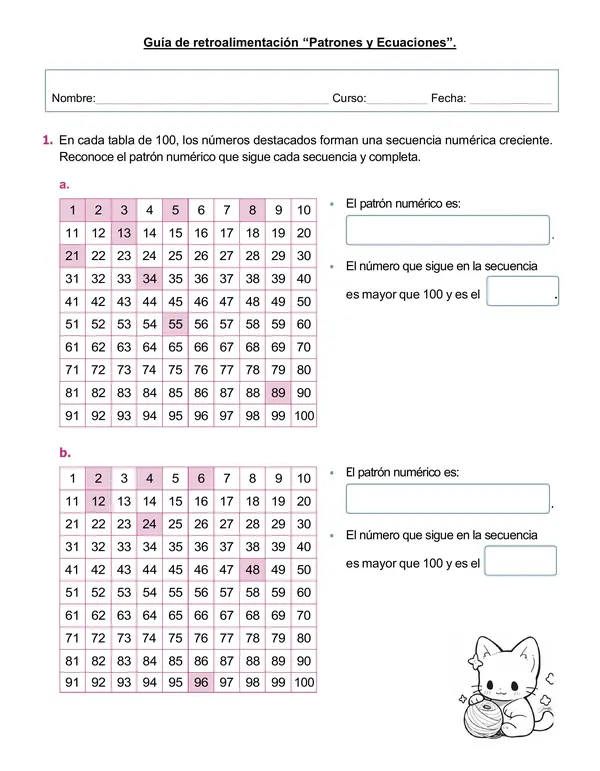 Guía de retroalimentación matemática 3°-4° año "Ecuaciones y Patrones"