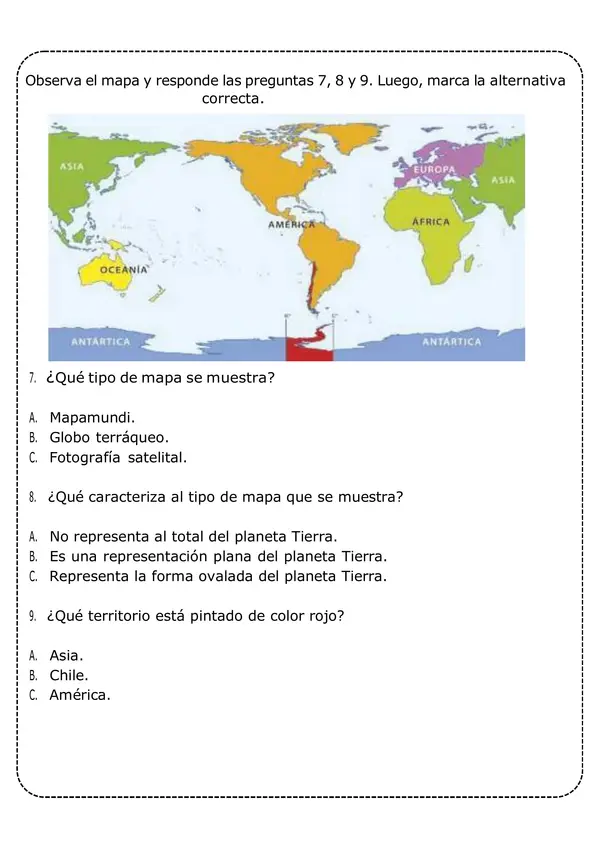 Prueba de historia "Chile y sus paisajes naturales y culturales"