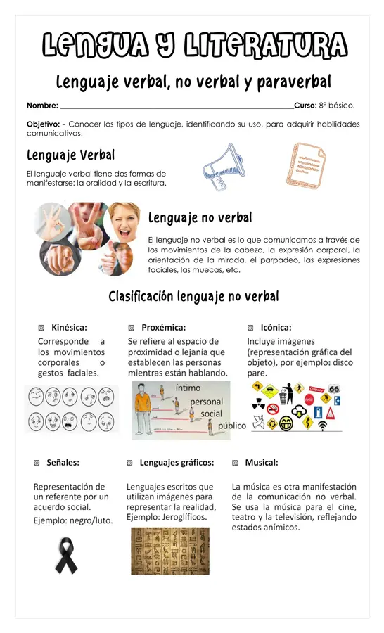 Guía de trabajo - Lenguaje verbal, no verbal y paraverbal - 8° (Lengua y literatura)