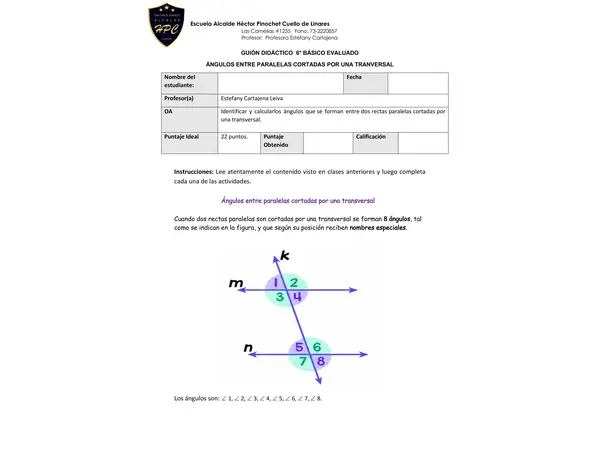 Guión didáctico ángulos entre rectas que se cortan.