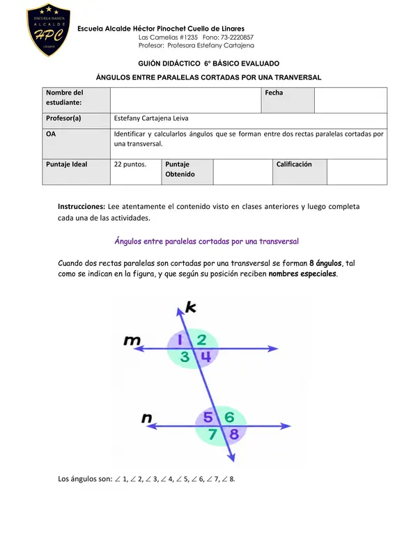 Guión didáctico ángulos entre rectas que se cortan.