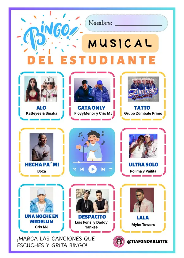 BINGO MUSICAL DEL ESTUDIANTE