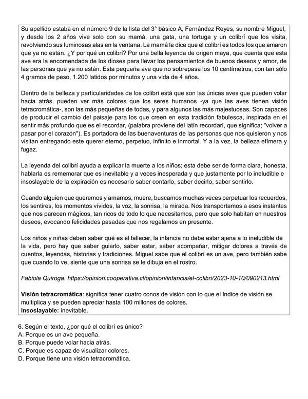 Prueba pueblos originarios (comprensión lectora) 7°