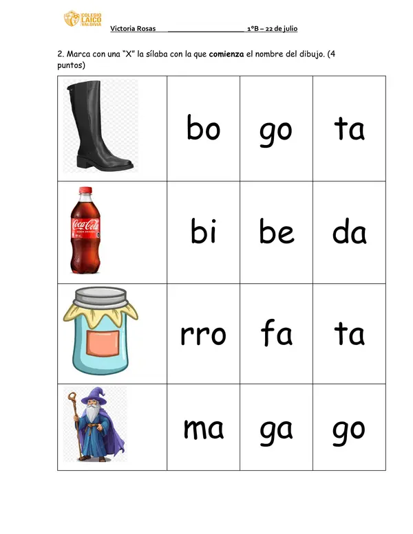 Prueba lección “pato”, “gato”, “perro” y burro” método Matte