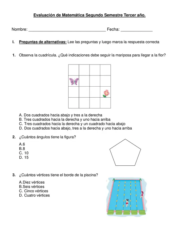 Prueba segundo semestre matemática Tercer año.