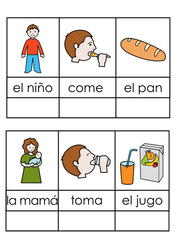Fichas concretas Etapa 2 del Método Global de Lectura (imágen-palabra)