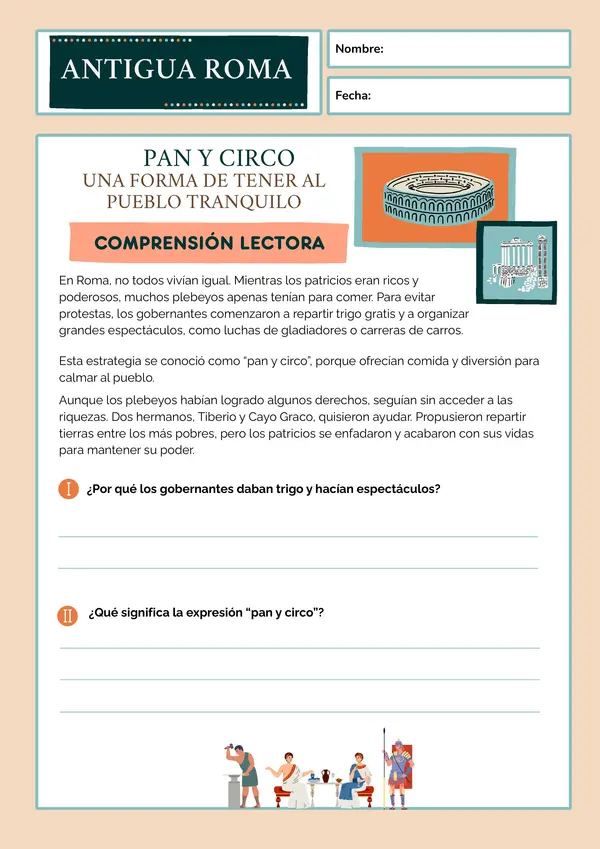 Guía de comprensión lectora sobre la Antigua Roma