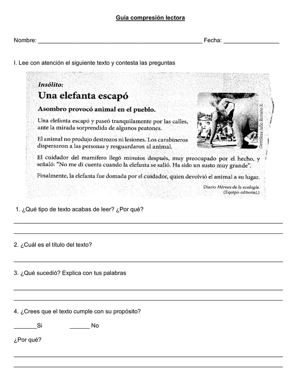 Breve guía comprensión de una noticia  tercer-cuarto año