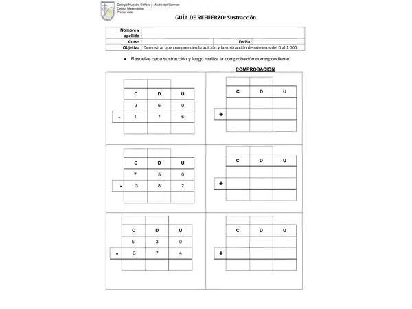 Sustracciones con comprobación 