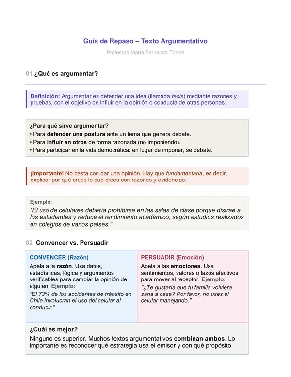 Guía Completa de Texto Argumentativo 2° Medio | Repaso + Ejercicios + Solucionario