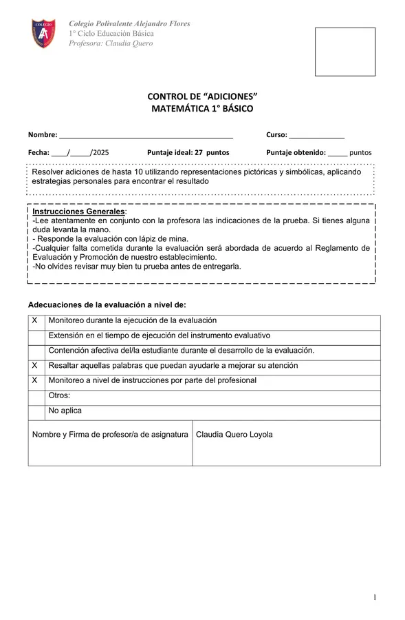 Prueba adiciones hasta el 10