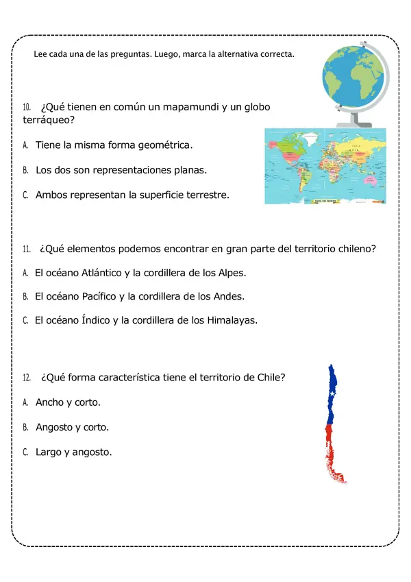 Prueba de historia "Chile y sus paisajes naturales y culturales"