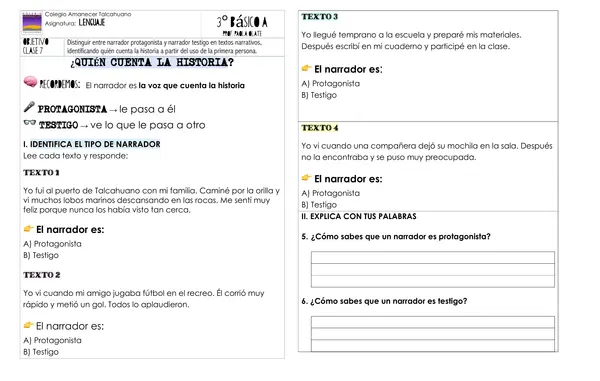 Tipo de narrador (testigo y protagonista)