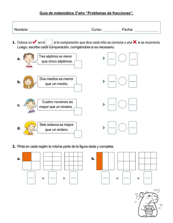 Guía de matemática 3°-4° año "Problemas de Fracciones"