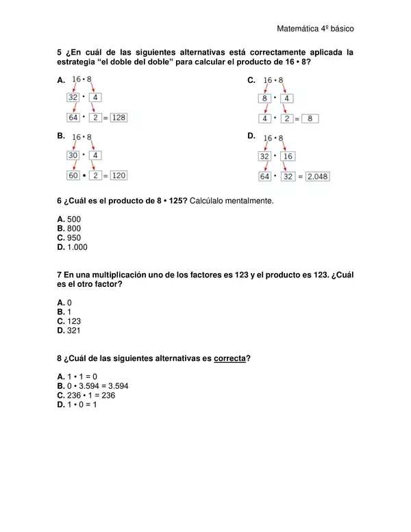 Evaluación matemática 4°año "Multiplicaciones y divisiones"