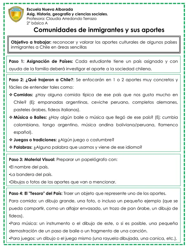 Evaluación disertación segundo básico Inmigrantes