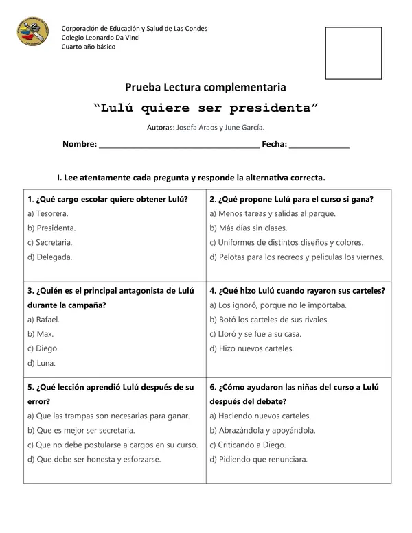 Prueba lectura complementaria: "Lulú quiere ser presidenta"
