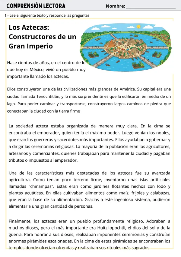 Comprensión Lectora "Los Aztecas"