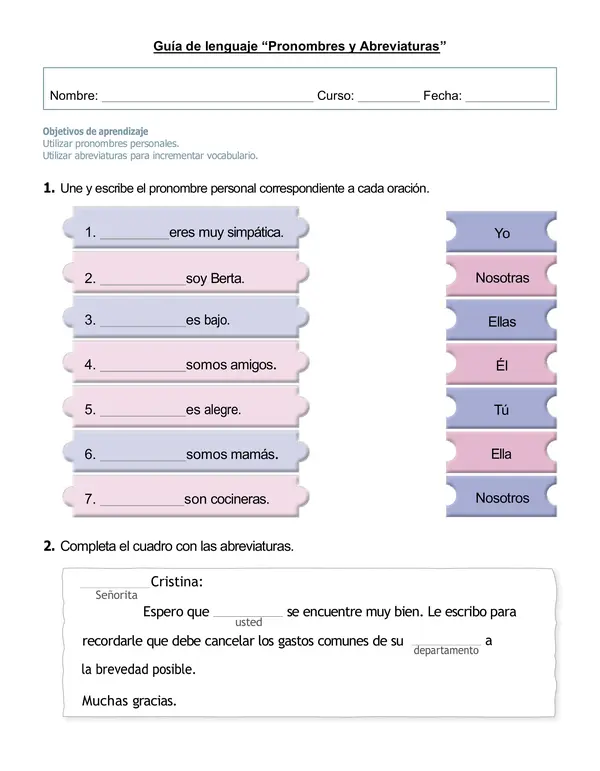 Guía de lenguaje "Pronombres y abreviaturas"