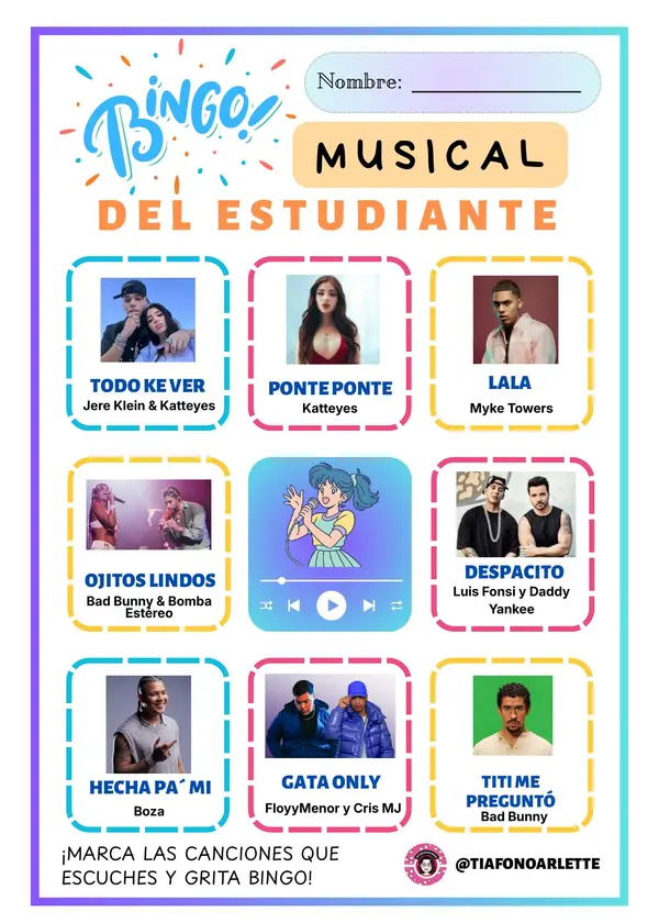 BINGO MUSICAL DEL ESTUDIANTE