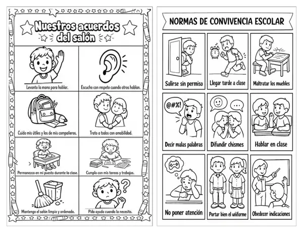 Guía para colorear "Normas de la sala y el buen trato"