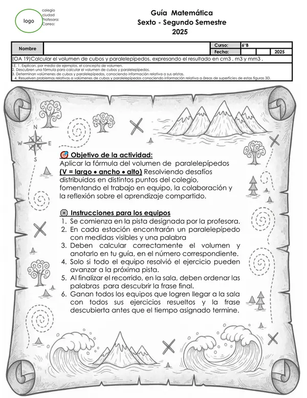 búsqueda del tesoro 6° matemática Volumen de cubos y paralelepípedos