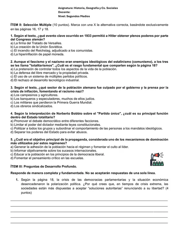 Segundos Medios. Unidad 1. Guía: El ascenso de los totalitarismos.