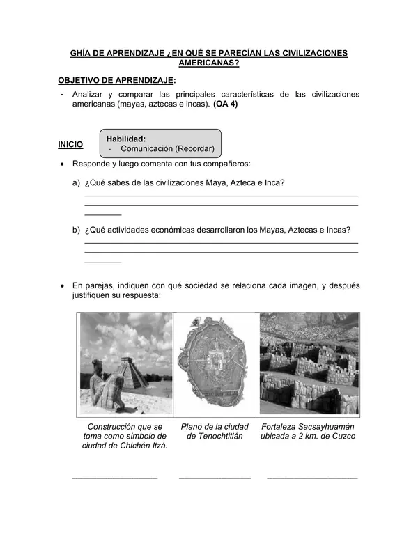 COMPARACIÓN DE LA CIVILIZACIONES AMERICANAS (GUÍA DE APRENDIZAJE)