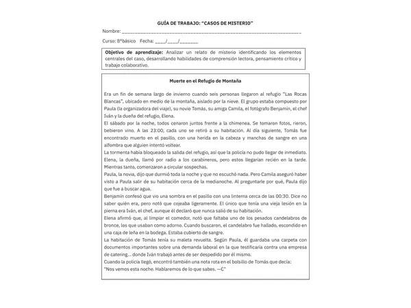 Guía de Trabajo: Casos de Misterio – Panel de Investigación