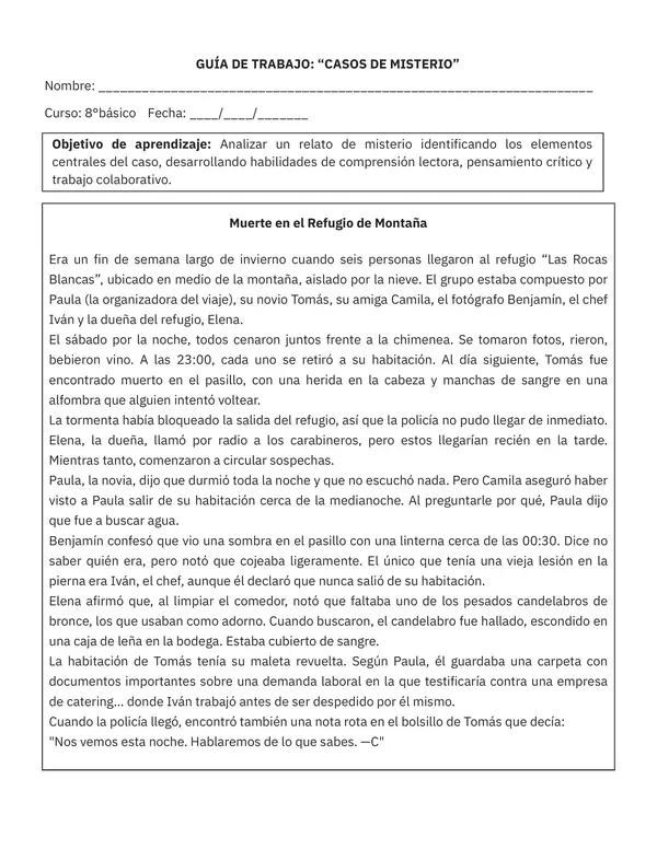 Guía de Trabajo: Casos de Misterio – Panel de Investigación