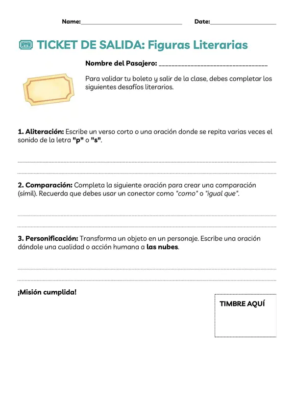 Ticket de salida figuras literarias 5°