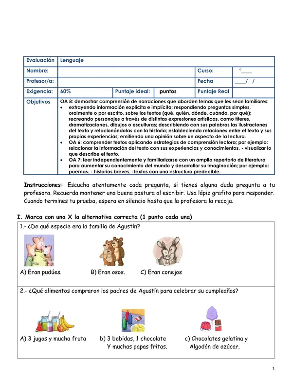 Prueba "El festín de Agustín"
