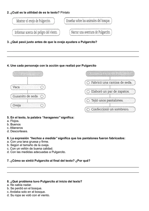 Guía de comprensión lectora: Cuento "Pulgarcito"