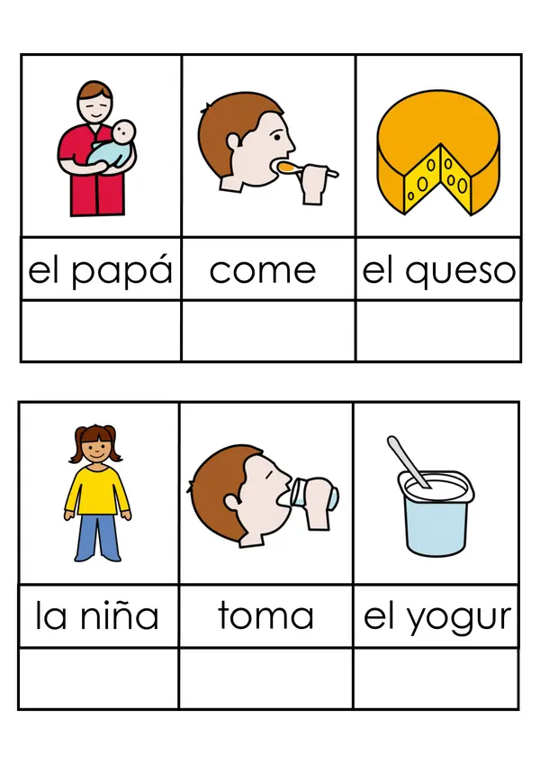 Fichas concretas Etapa 2 del Método Global de Lectura (imágen-palabra)