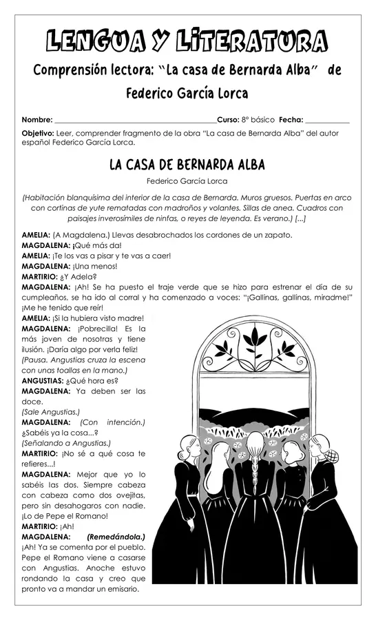 Guía de trabajo - Comprensión lectora La casa de Bernarda Alba - 8° 