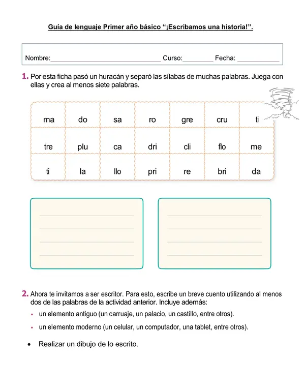 Guía de lenguaje 2° -3° año "¡Escribamos una historia!"