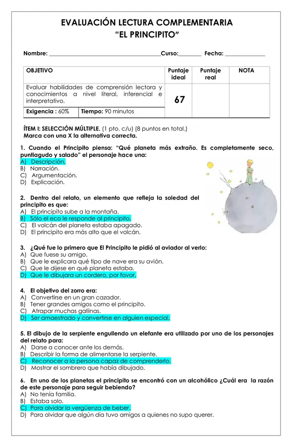 Prueba Lectura - El Principito