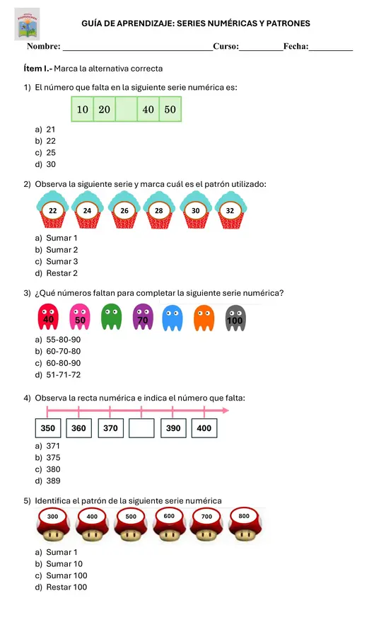 Guía de aprendizajes series numéricas y patrones 
