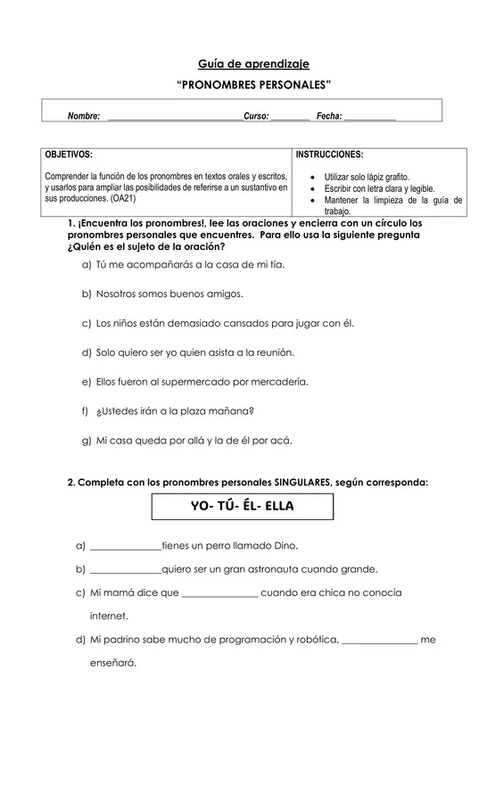 "3° Guía pronombres personales"