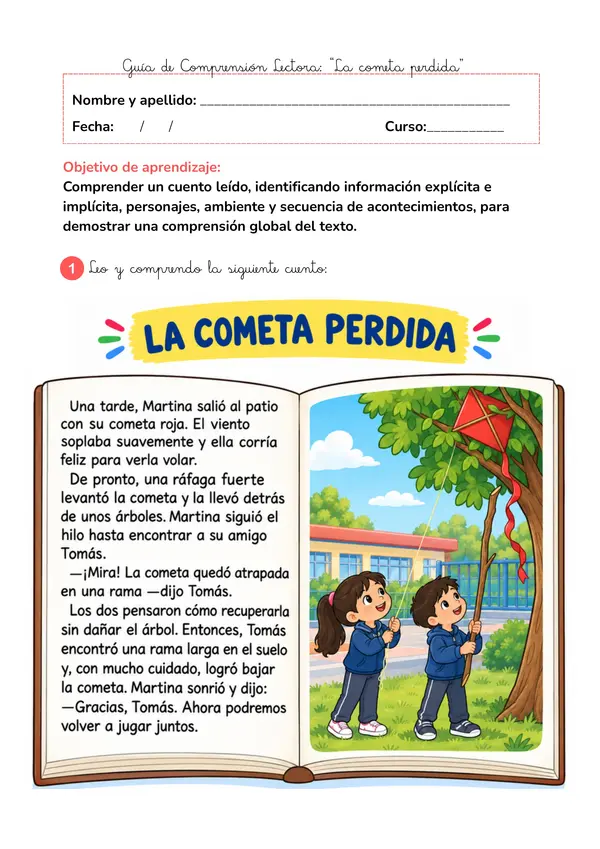 Guía de Comprensión Lectora: "La cometa perdida"