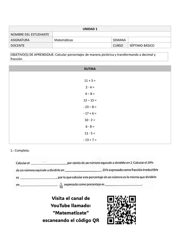 Transformar porcentajes a decimal y a fracción