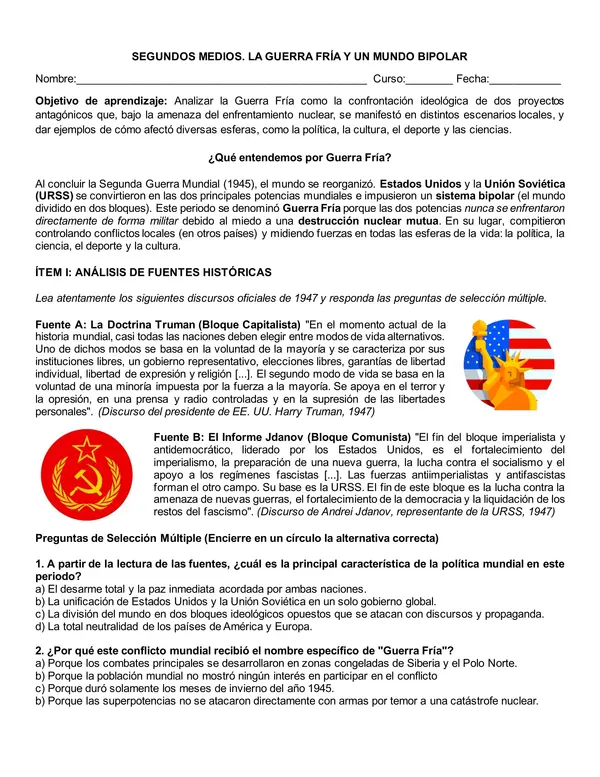 Guía: La Guerra Fría y un Mundo Bipolar (2.° Medio) 🚀
